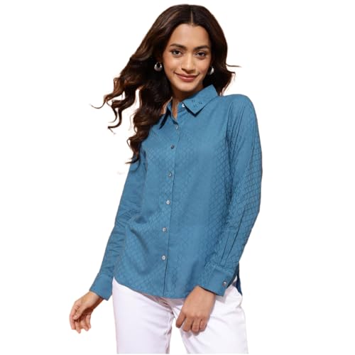 Fabindia WomenS Self Design Straight Fit Shirt (2119797Blue_Blue