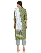 Anubhutee Women'S Cotton Olive Green Ethnic Motifs Printed Straight Kurta Suit Set With Pants And Dupatta
