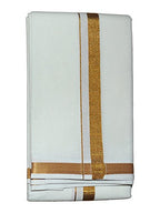 Prakasam Cotton Mens White Jari Cotton Dhoti And Angavastram Set