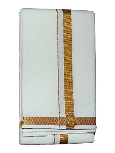 Prakasam Cotton Mens White Jari Cotton Dhoti And Angavastram Set