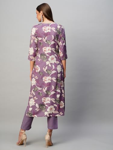 ANNI DESIGNER Womens Rayon Blend Printed Straight Kurta with Pant (DHUN-KSV_Purple_XX-Large)