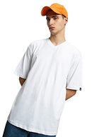 Bewakoof Mens Solid 100% Cotton T-Shirt Oversized Fit, V-Neck, Half Sleeve_580063_White_M