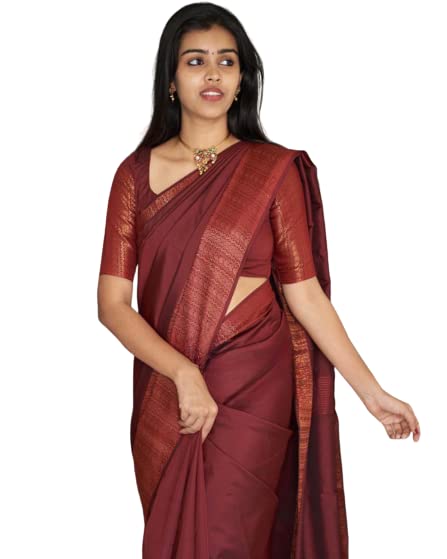 Flosive Womens Kanjivaram Silk Saree With Handloom Weaving Work With Blouse (MAROON M)