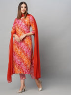 ANNI DESIGNER Womens Cotton Blend Straight Printed Kurta with Pant & Dupatta (Makhan Pink_S_Pink_Small)