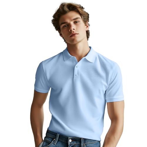 Nobero MenS Solid Regular Fit Polo Shirt (1M-Twpo-R0002-Bl_Powder Blue