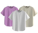 Juneberry Pure 100% Cotton Oversized Loose Baggy Fit Round Neck With Drop Shoulder White & Lilac & Swanwhite Half Sleeves Boyfri