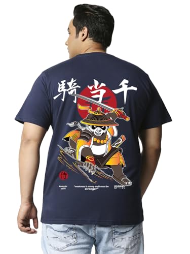 Bewakoof MenS Graphic Print Regular Fit Half Sleeve Round Neck Cotton Plus Size T-Shirt_597933_Blue_5Xl