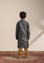 Manyavar Boys Grey Art Silk Kurta Pyjama Set(10-12 Years)