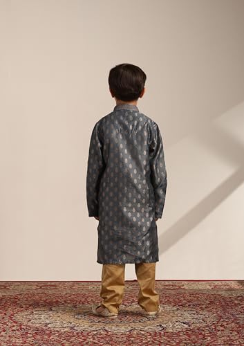 Manyavar Boys Grey Art Silk Kurta Pyjama Set(10-12 Years)