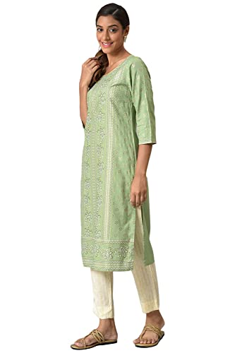 Aurelia Women Mint Green Rayon Floral Printed Straight Kurta