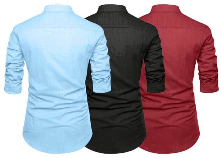 Finivo Fashion Combo Of MenS Solid Cotton Blend Straight Kurta Shirt Pack Of 3