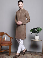 Jompers Mens Sequin Embroidered Pure Cotton Kurta With Pyjamas