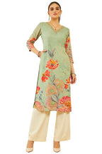 Soch Womens Sap Green Muslin Floral Print Kurta With Beads And Stones