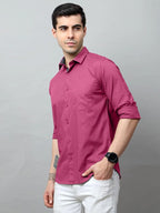 Tee Projekt Cotton Shirt for Men ll Front Pocket Shirt ll Stylish Long Sleeve Shirt ll Soild Regular Fit (Pack of 2) Pink-Grey