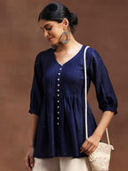 Libas WomenS Silk Blend Woven Design Regular Kurti (29103O Blue