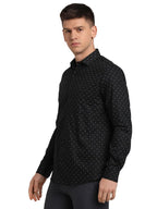 Turtle Men 100% Cotton Black Printed Slim Fit Full Sleeve Formal Shirt