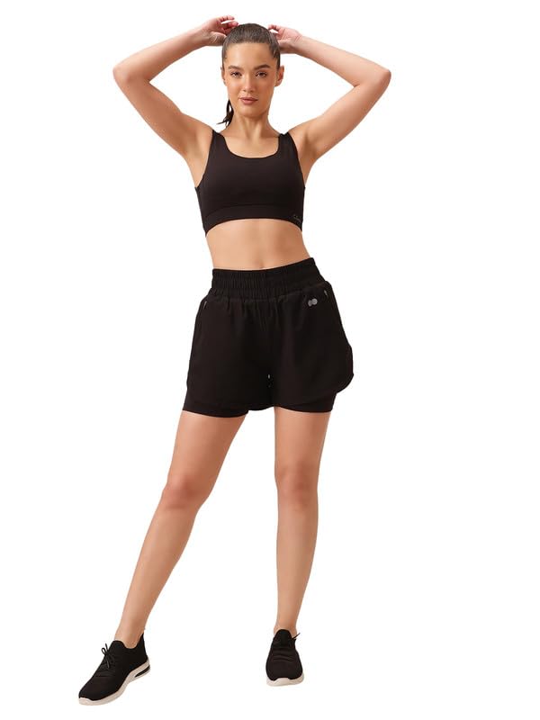 Clovia Womens Snug Fit Active High Rise Running Shorts (AB0138P13_Black_XXL)