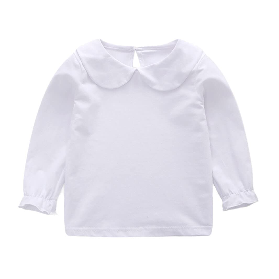 HDLEXD Baby Girls Long Sleeves Solid Color Doll Collar TShirt Blouse Toddler Kids Basic Pullover Bottom Tops, White 03, 18 Mont 18-24