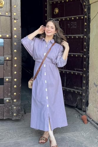 Anni Designer Women'S Rayon Viscose Soild Button Shirt Dress