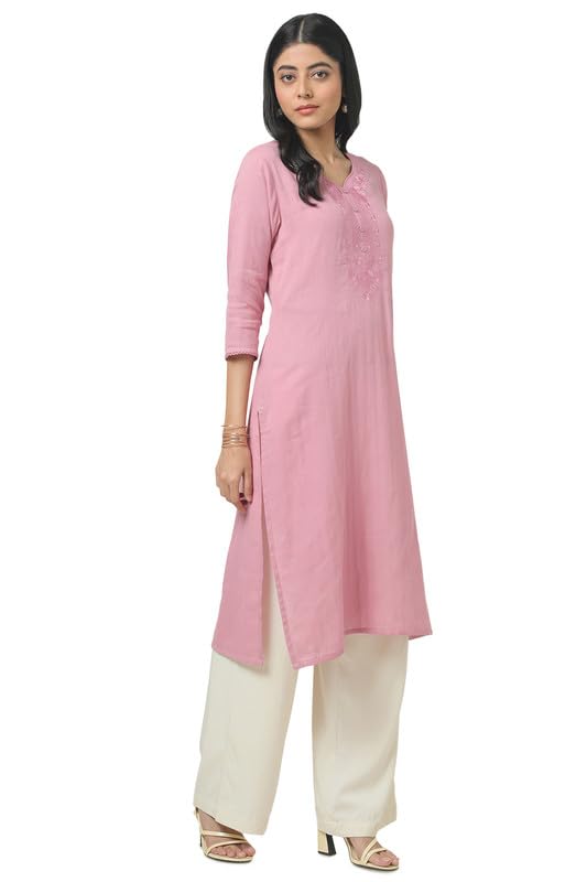 Soch Womens Pink Cotton Embroidered Kurta With Thread Work