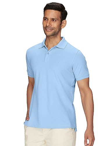 XYXX Mens Cotton Solid Regular Fit Shirt (XY_CR14_Polo Tshirt_1_Sky Blue