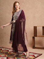ANNI DESIGNER Womens Rayon Blend Straight Embroidered Kurta with Pant & Dupatta (TRP Wine_L_Wine_Large)