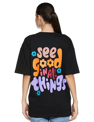 T2F Womens Solid Oversized Fit T-Shirt (WOM-DRP-TSRT-01_Black