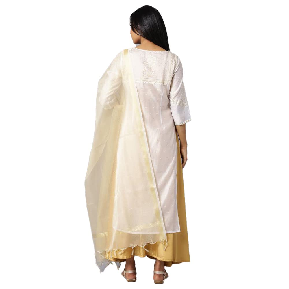 Aurelia Women'S Rayon White Gotta Patti Kurta And Dupatta Set Below The Knee Dress