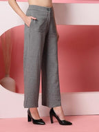 Womens Wide Leg Pants | Solid Grey Stretchable Polyester Trousers | Stylish Korean Clothing | Flared, Straight Fit, Baggy, and
