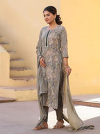 ANNI DESIGNER Womens Rayon Blend Printed Straight Kurta with Pant & Dupatta (VICE Grey-NW_XXL_Grey_XX-Large)