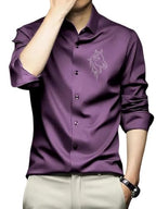 Indoprimo MenS Stylish Club Wear Satin Party Shirt Full Sleeve (In, Alpha, M, Regular, Purple)