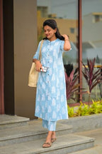 ANNI DESIGNER Womens Rayon Viscose Straight Printed Kurta with Pant (KOPEK Sky_L_Sky Blue_Large)