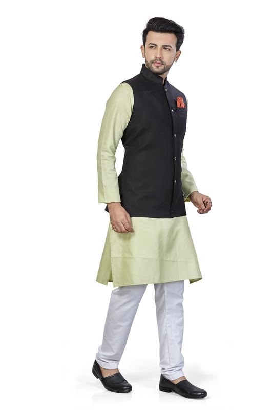 Be Active MenS Solid Linen Blend Kurta Pyjama 3 Piece Set || Men Kurta Pajama With Modi Jacket || Kurta Pajama Nehru Jacket For