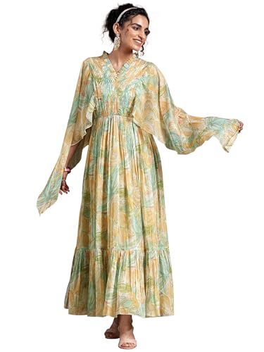 Libas WomenS Polyester A-Line Maxi Dress (37175_Green