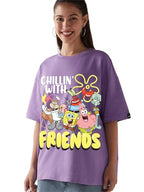 Bewakoof Heavy Duty 1.0 Official Spongebob Merchandise Womens Graphic Print Oversized Fit Half Sleeve Round Neck Terry T-Shirt_