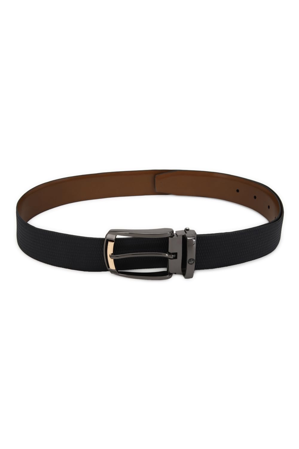 Louis Philippe Men Navy & Brown Textured Reversible Formal Italian Leather With Dual Tone Buckle Belt
