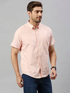 Thomas Scott Spread Collar Slim Fit Solid 100% Cotton Half Sleeve Shirt for Mens Orange