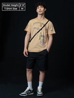 The Souled Store Relaxed T-Shirt: Adventure Men and Boys Short Sleeves Round Neck Beige Graphic Printed Relaxed Fit Cotton T-Shi