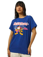 Bewakoof Official Garfield Womens Graphic Print Boyfriend Fit Half Sleeve Round Neck Pure Cotton T-Shirt_662738_Blue_XL