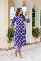Lookmark Regular Printed Cotton Blend Straight Kurta Pant Set-Elegant Ethnic Wear Ensemble Modern Women, Perfect For Any Occasion