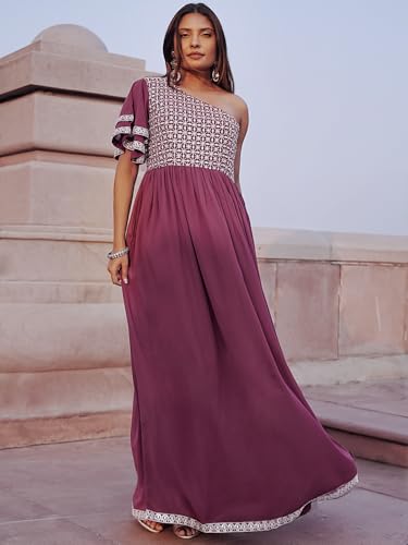 Libas WomenS Georgette Gown Maxi Dress (26501_Mauve