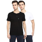 Turtle Men 100% Cotton Slim Fit Black/White Henley Neck T-Shirt (Pack of 2)