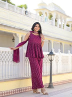 Stylum Women'S Ethnic Motifs Printed Rayon Sleeveless Kurta Palazzo Dupatta Set (Kpdwinesamia_Wine)