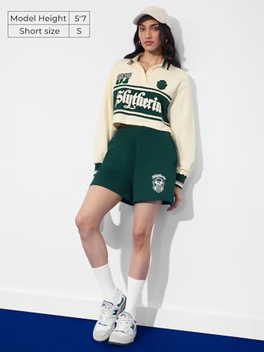 The Souled Store Harry Potter: Slytherin Prefect Women and Girls Elasticated Green Graphic Printed Regular Fit Above The Knee Co