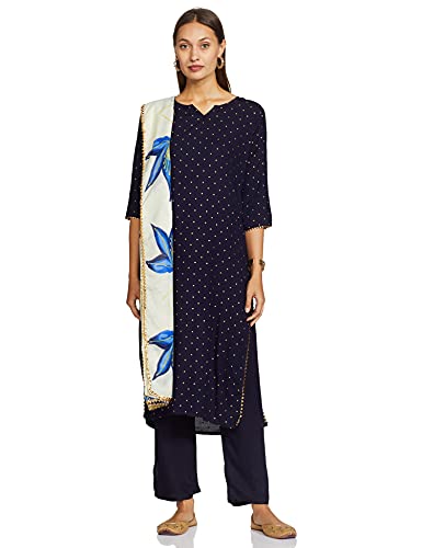 ANNI DESIGNER Women's Handpainted Suit Set (TAE Rayon Blue_L)