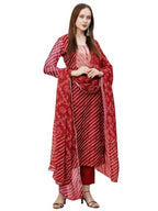 ANNI DESIGNER Womens Cotton Blend Straight Printed Kurta with Pant & Dupatta (DOREMI-RED-BHN_M_Red_Medium)