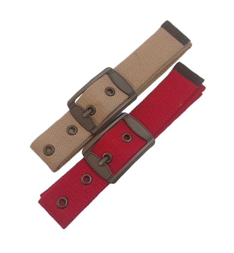 Canvas Belt With Metal Buckle, 2 Pack, Tan And Red,(For 2830 Inch Waist Size Only) 30