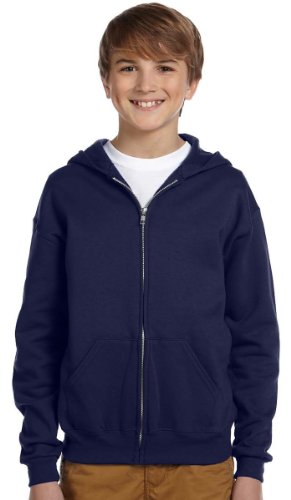 Youth 8 oz NuBlend Fleece Full-Zip Hooded Sweatshirt - J NAVY - L(D0102HI3FXg)