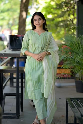 ANNI DESIGNER Womens Rayon Viscose Straight Printed Kurta with Pant & Dupatta (Ajman Green_L_Green_Large)