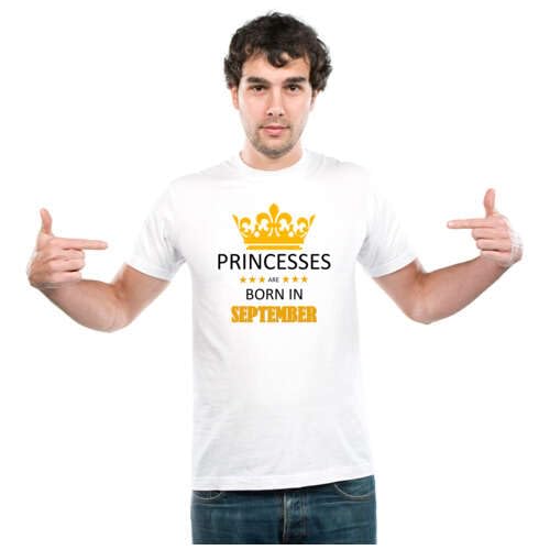 UDNAG Unisex Round Neck Graphic Birthday | Princesses are Born in September Polyester TShirt White [Size 2YrsOld/22in to 7XL/ 243-4